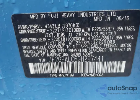 2016 Subaru Crosstrek 2.0I Limited from USA, damaged, VIN JF2GPALC6GH297441